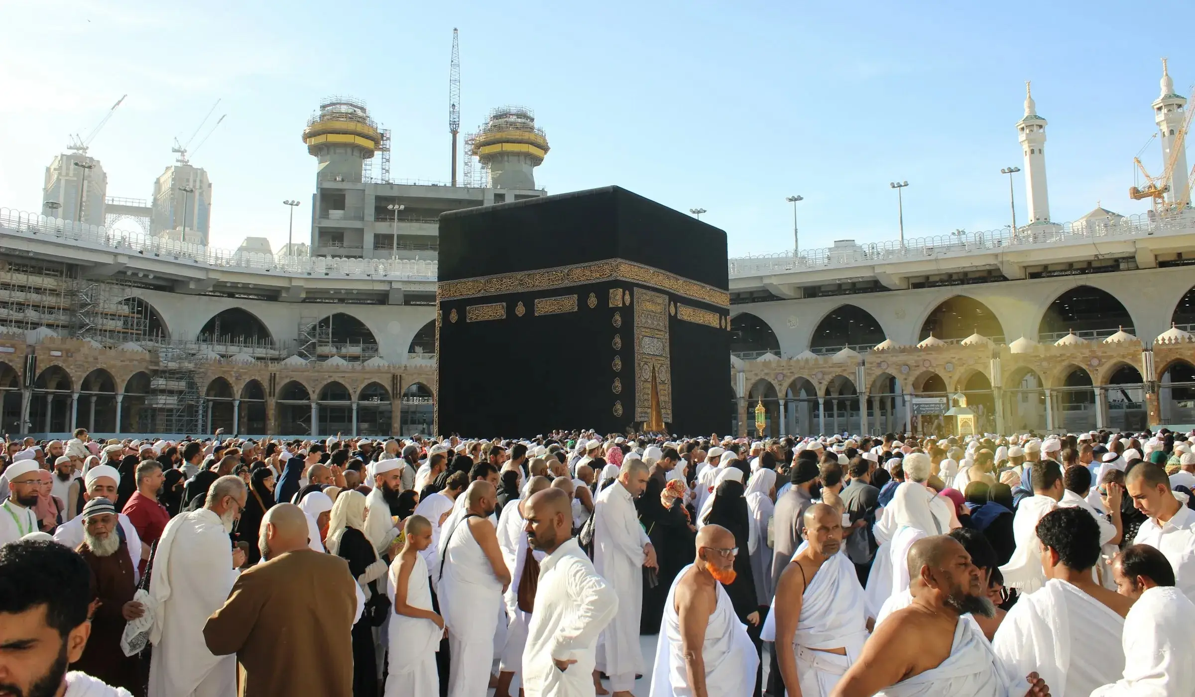 Pilgrims gathered around the Kaaba at Masjid al-Haram